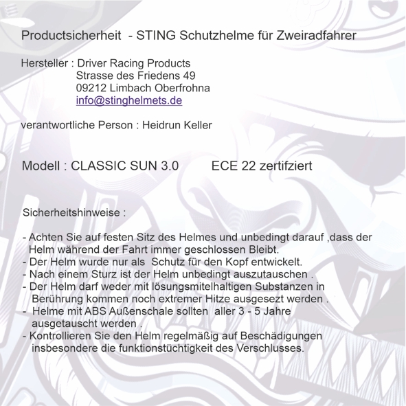 Produkt Classic Sun 3.0 Produktsicherheit